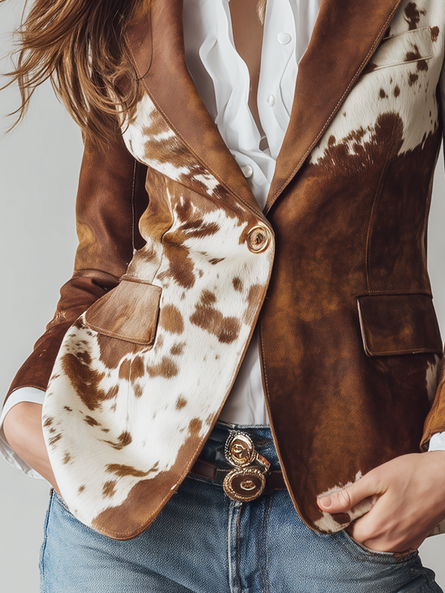 Blazer da Donna Vintage Ecologico con Stampa Mucca