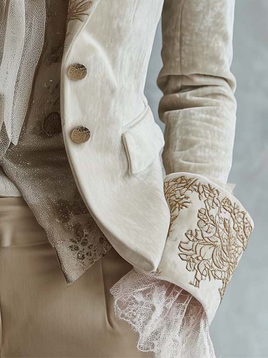 Blazer Sartoriale da Donna Avorio Ricamato