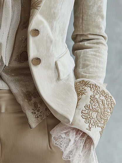 Blazer Sartoriale da Donna Avorio Ricamato