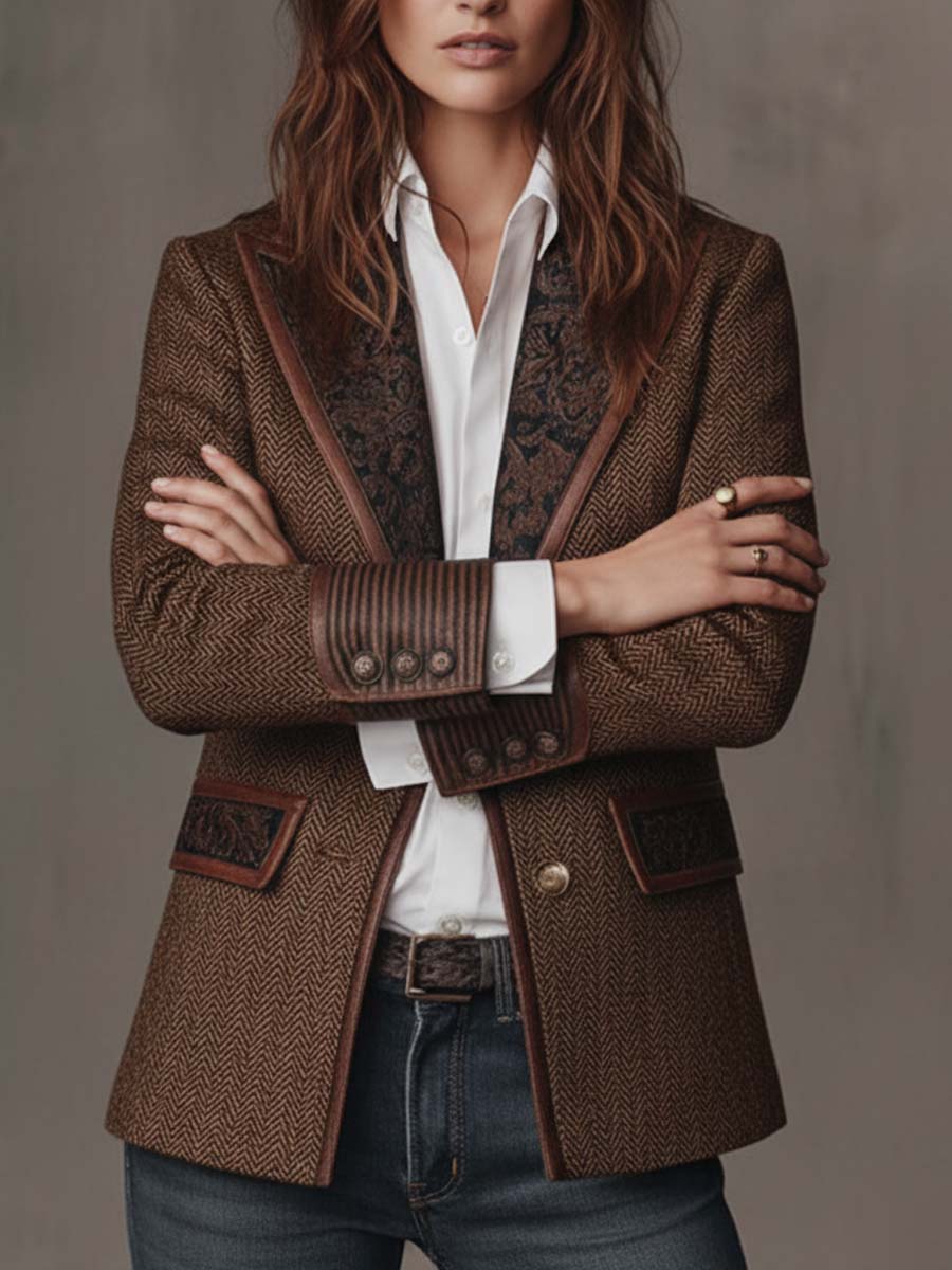 Blazer da Donna a Spina di Pesce con Pannelli Stampati