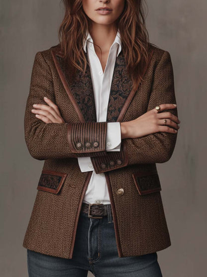 Blazer da Donna a Spina di Pesce con Pannelli Stampati