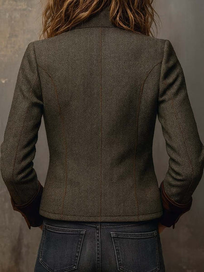 Blazer da Donna Vintage a Spina di Pesce con Bordi a Contrasto