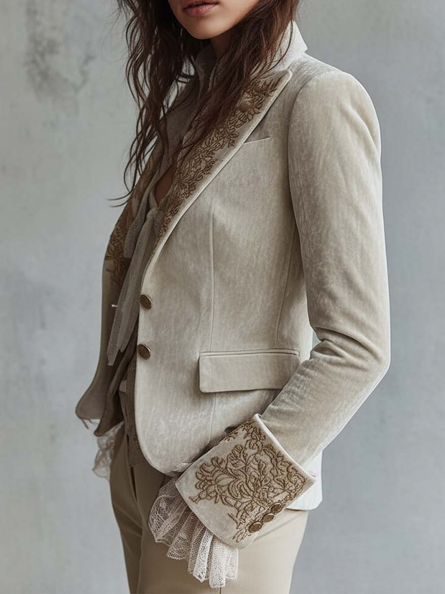 Blazer Sartoriale da Donna Avorio Ricamato