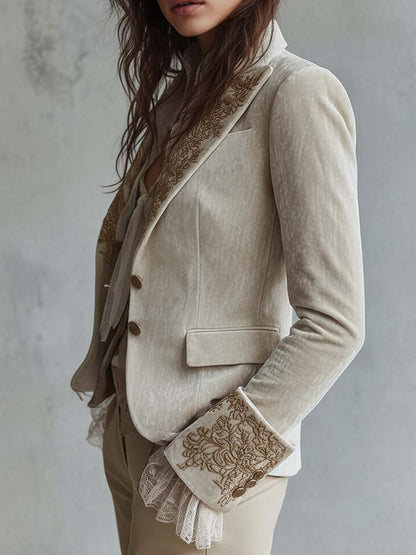 Blazer Sartoriale da Donna Avorio Ricamato