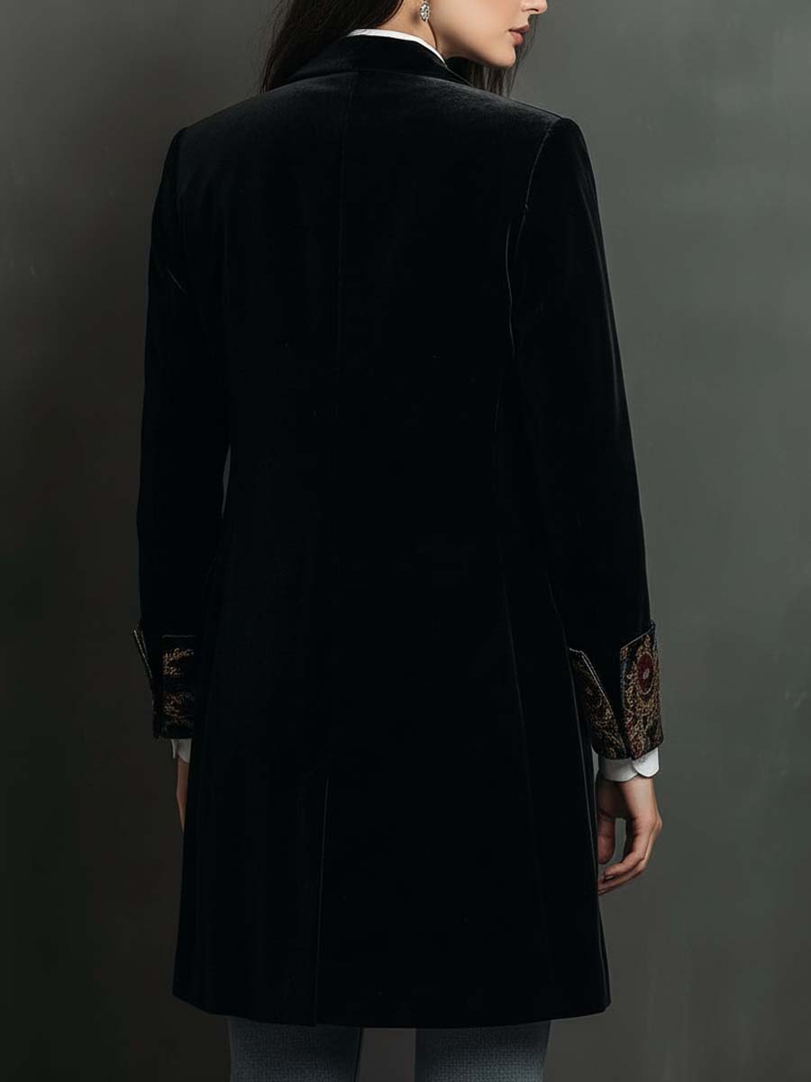 Blazer da Donna Slim Fit Nero con Revers e Stampa Barocca