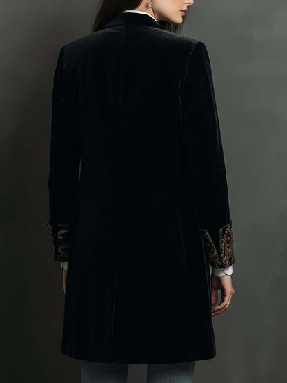 Blazer da Donna Slim Fit Nero con Revers e Stampa Barocca