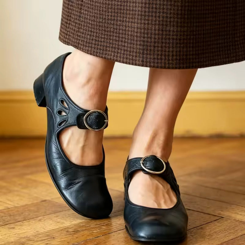 Elena | Scarpe Mary Jane Retrò con Fibbia Tonda