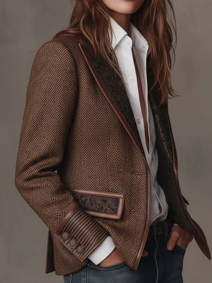 Blazer da Donna a Spina di Pesce con Pannelli Stampati