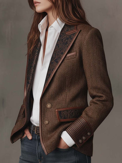 Blazer da Donna a Spina di Pesce con Pannelli Stampati