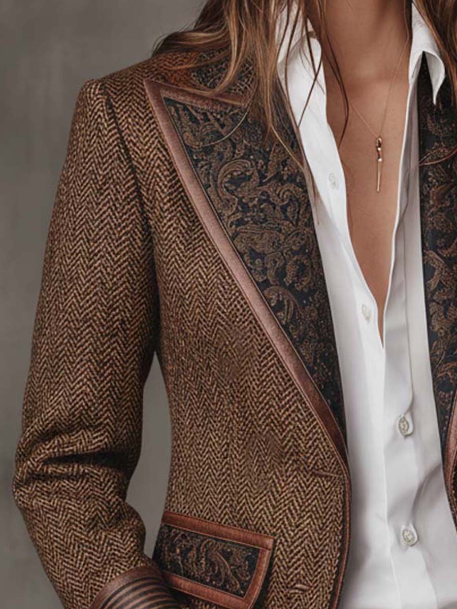Blazer da Donna a Spina di Pesce con Pannelli Stampati
