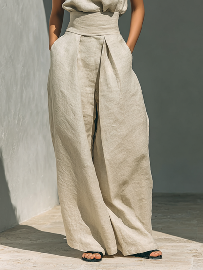 Completo Minimalista Da Donna Con Blusa Senza Maniche E Pantaloni A Gamba Larga