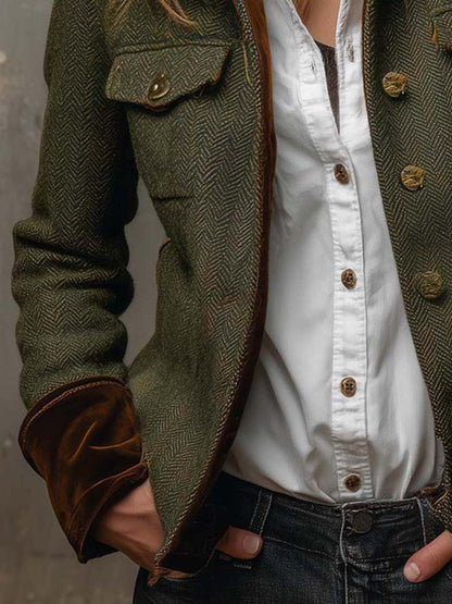 Blazer da Donna Vintage a Spina di Pesce con Bordi a Contrasto