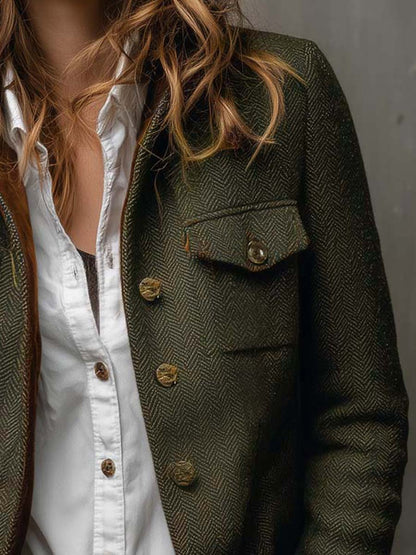 Blazer da Donna Vintage a Spina di Pesce con Bordi a Contrasto