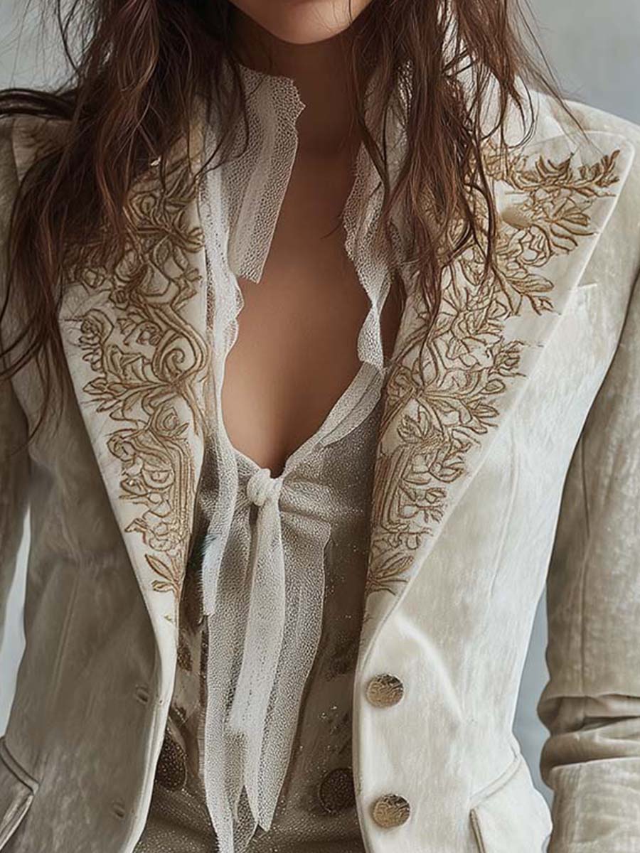 Blazer Sartoriale da Donna Avorio Ricamato