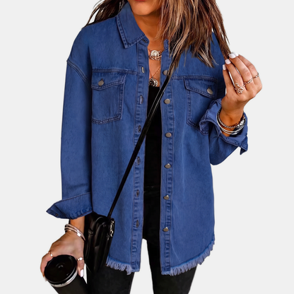 Silvana | Giacca Denim Slavata con Orlo Grezzo