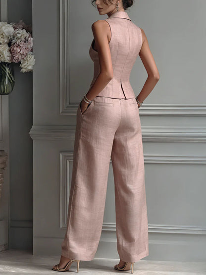 Completo Due Pezzi Da Donna Con Scollo A V E Bottoni
