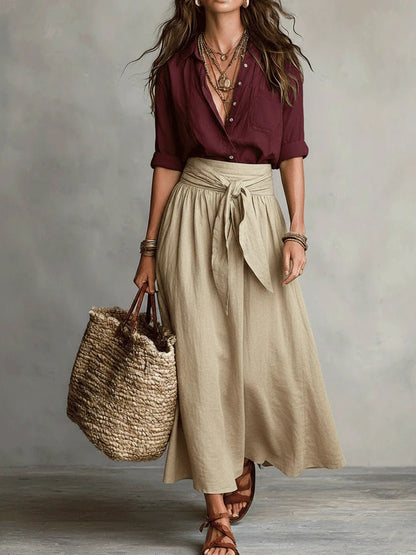 River | Completo Due Pezzi: Top Nero E Gonna Midi Verde Oliva