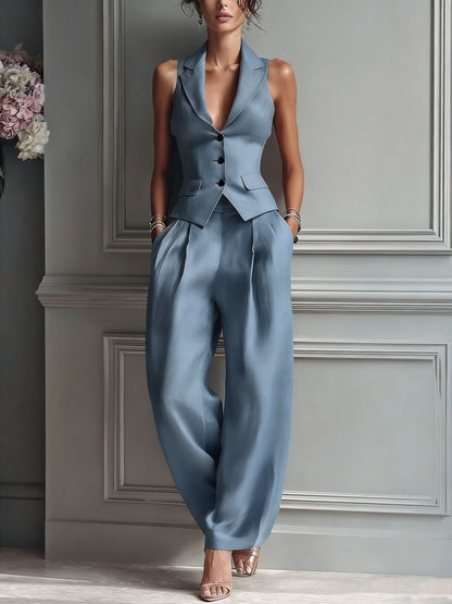 Completo Due Pezzi Da Donna Con Scollo A V E Bottoni