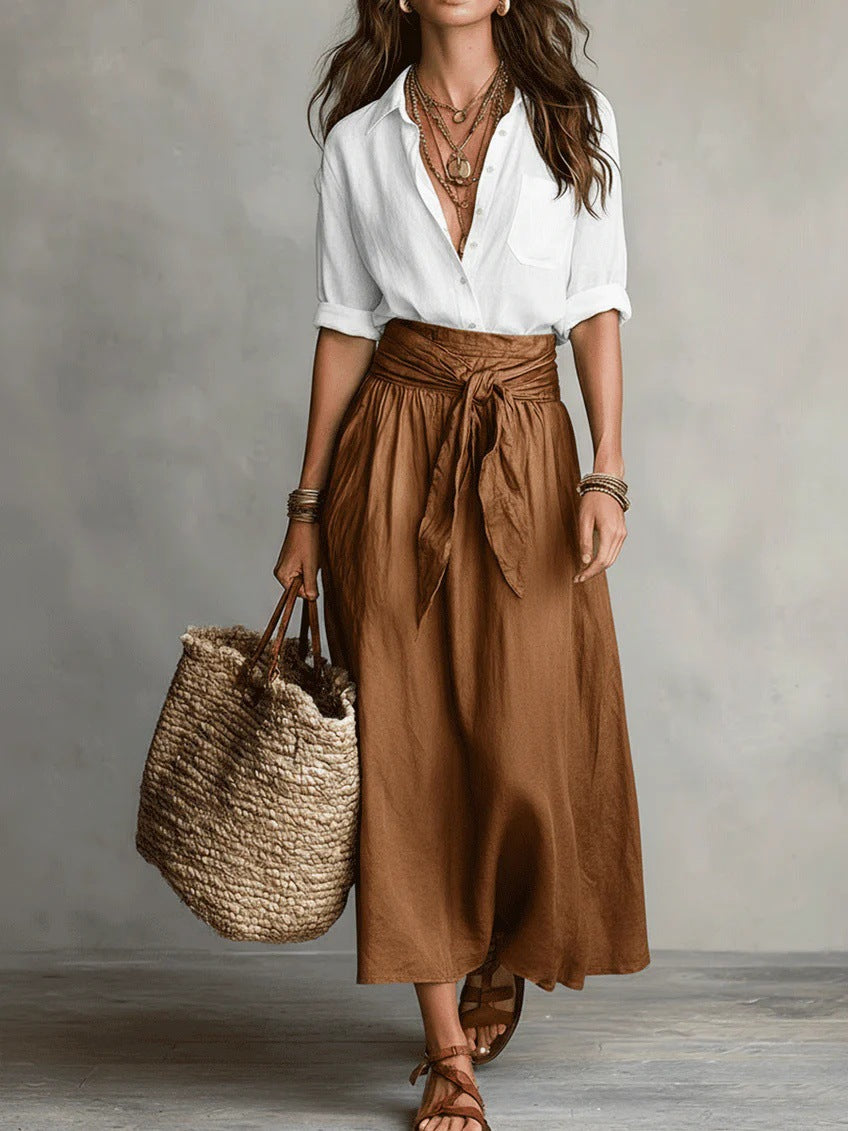 River | Completo Due Pezzi: Top Nero E Gonna Midi Verde Oliva