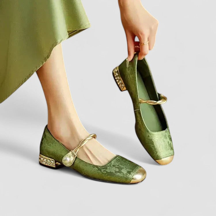 Camilla | Scarpe Mary Jane in Raso con Tacco Gioiello