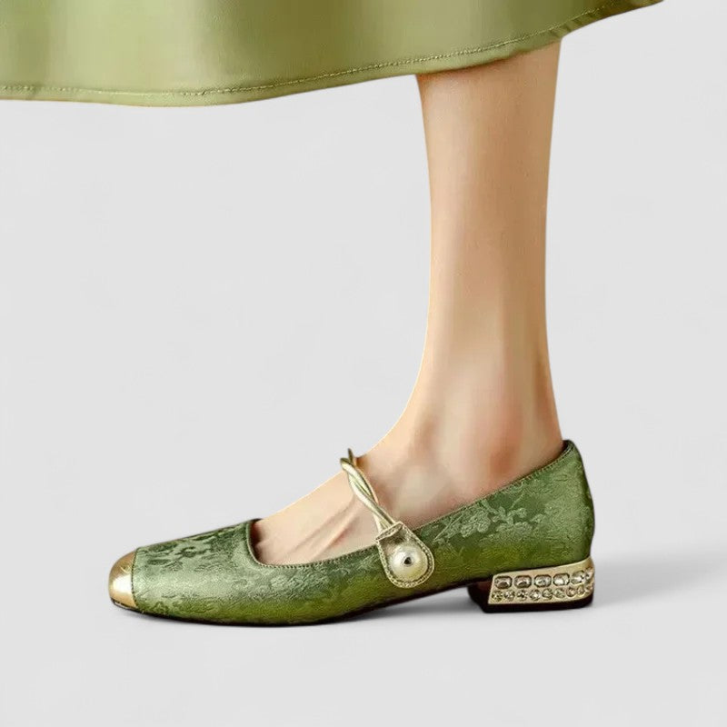 Camilla | Scarpe Mary Jane in Raso con Tacco Gioiello