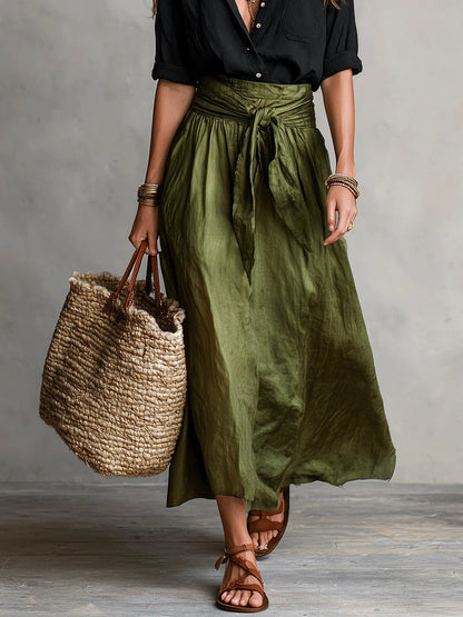 River | Completo Due Pezzi: Top Nero E Gonna Midi Verde Oliva