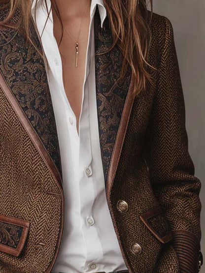 Blazer da Donna a Spina di Pesce con Pannelli Stampati