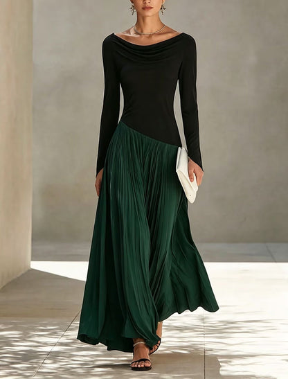 Olga | Vestido largo plisado con escote drapeado