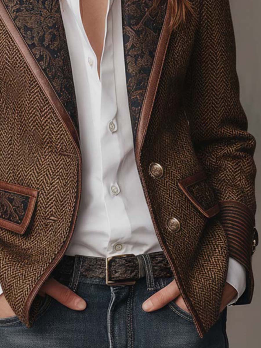 Blazer da Donna a Spina di Pesce con Pannelli Stampati