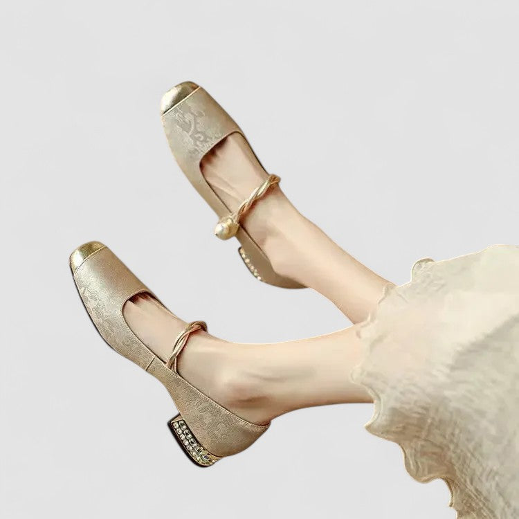 Camilla | Scarpe Mary Jane in Raso con Tacco Gioiello