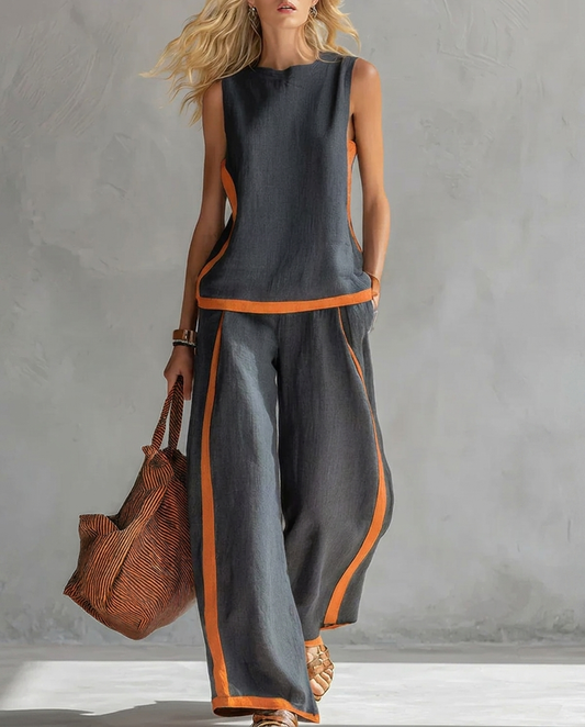 Ursula | Completo Elegante E Casual Con Gilet E Pantaloni Dalle Finiture Bicolore