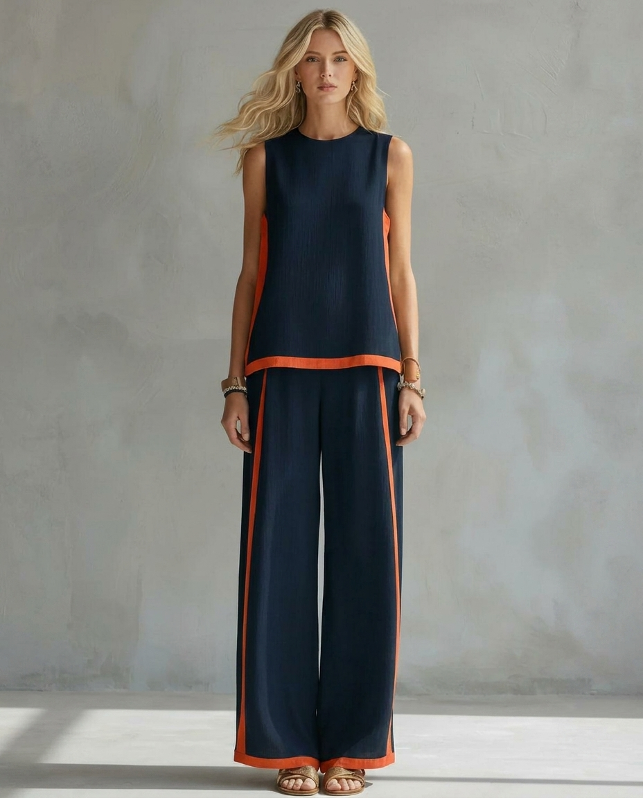 Ursula | Completo Elegante E Casual Con Gilet E Pantaloni Dalle Finiture Bicolore