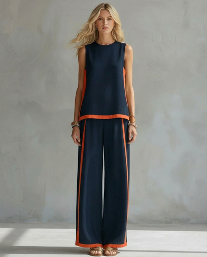 Ursula | Completo Elegante E Casual Con Gilet E Pantaloni Dalle Finiture Bicolore
