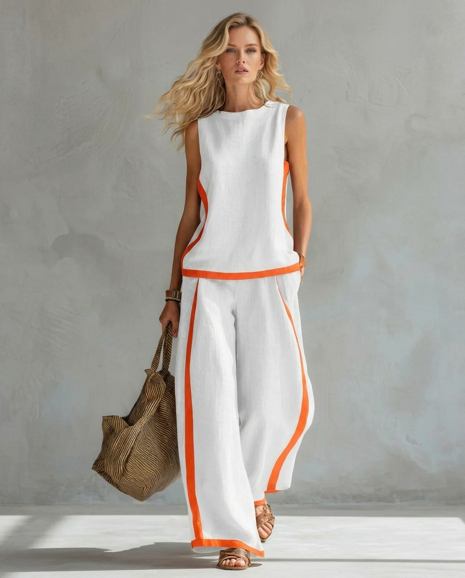 Ursula | Completo Elegante E Casual Con Gilet E Pantaloni Dalle Finiture Bicolore