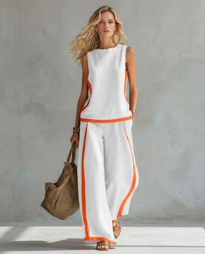 Ursula | Completo Elegante E Casual Con Gilet E Pantaloni Dalle Finiture Bicolore