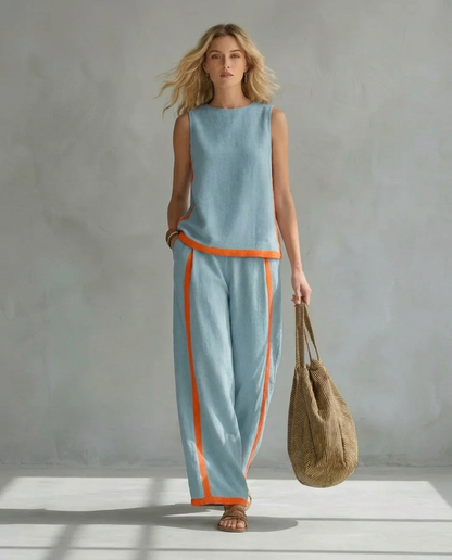 Ursula | Completo Elegante E Casual Con Gilet E Pantaloni Dalle Finiture Bicolore