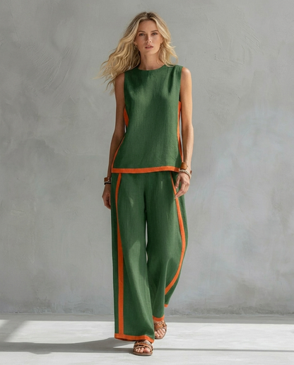 Ursula | Completo Elegante E Casual Con Gilet E Pantaloni Dalle Finiture Bicolore