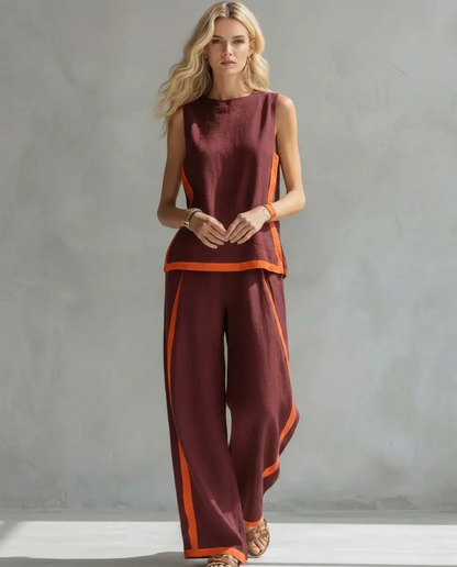 Ursula | Completo Elegante E Casual Con Gilet E Pantaloni Dalle Finiture Bicolore