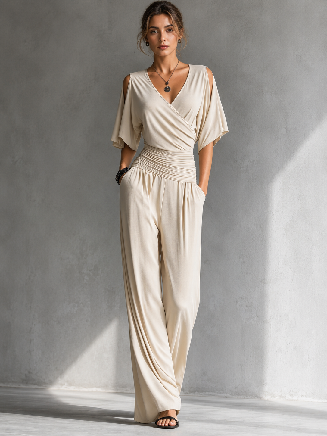 Zeni | Tuta Elegante a Portafoglio con Gambe Larghe